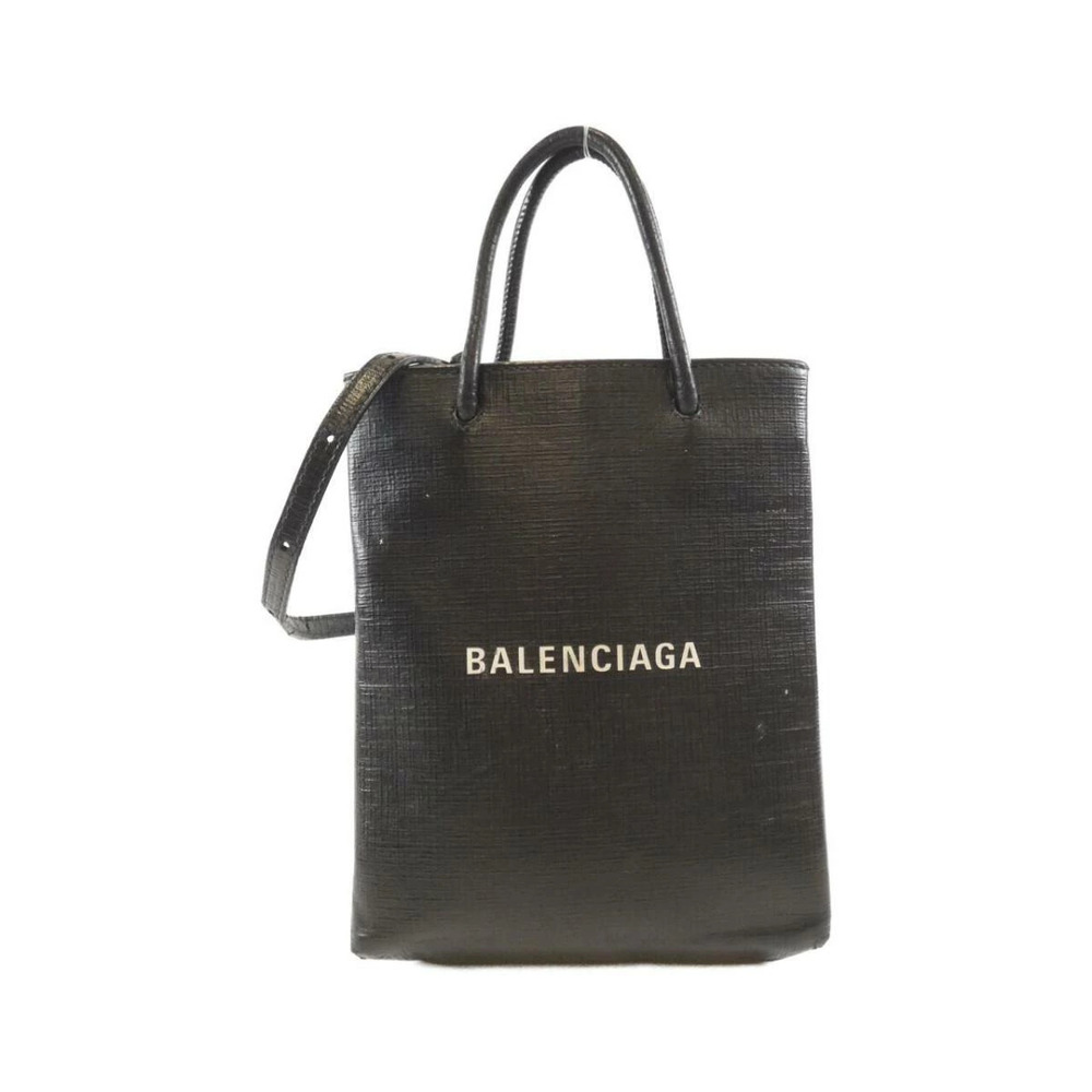 Balenciaga Shopping Phone Holder Bag white logo Black